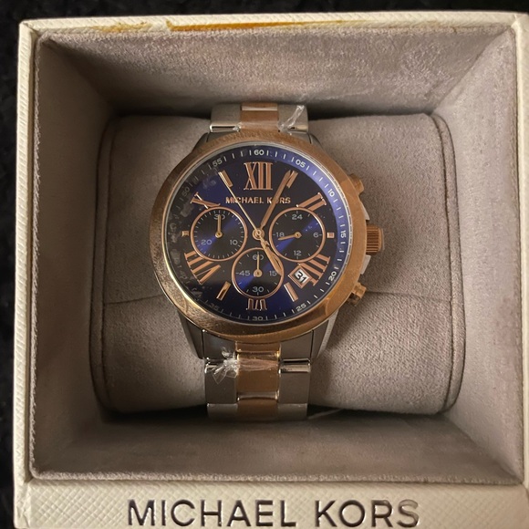 Michael Kors Two-Tone Gold & Silver Watch with Blue Dial